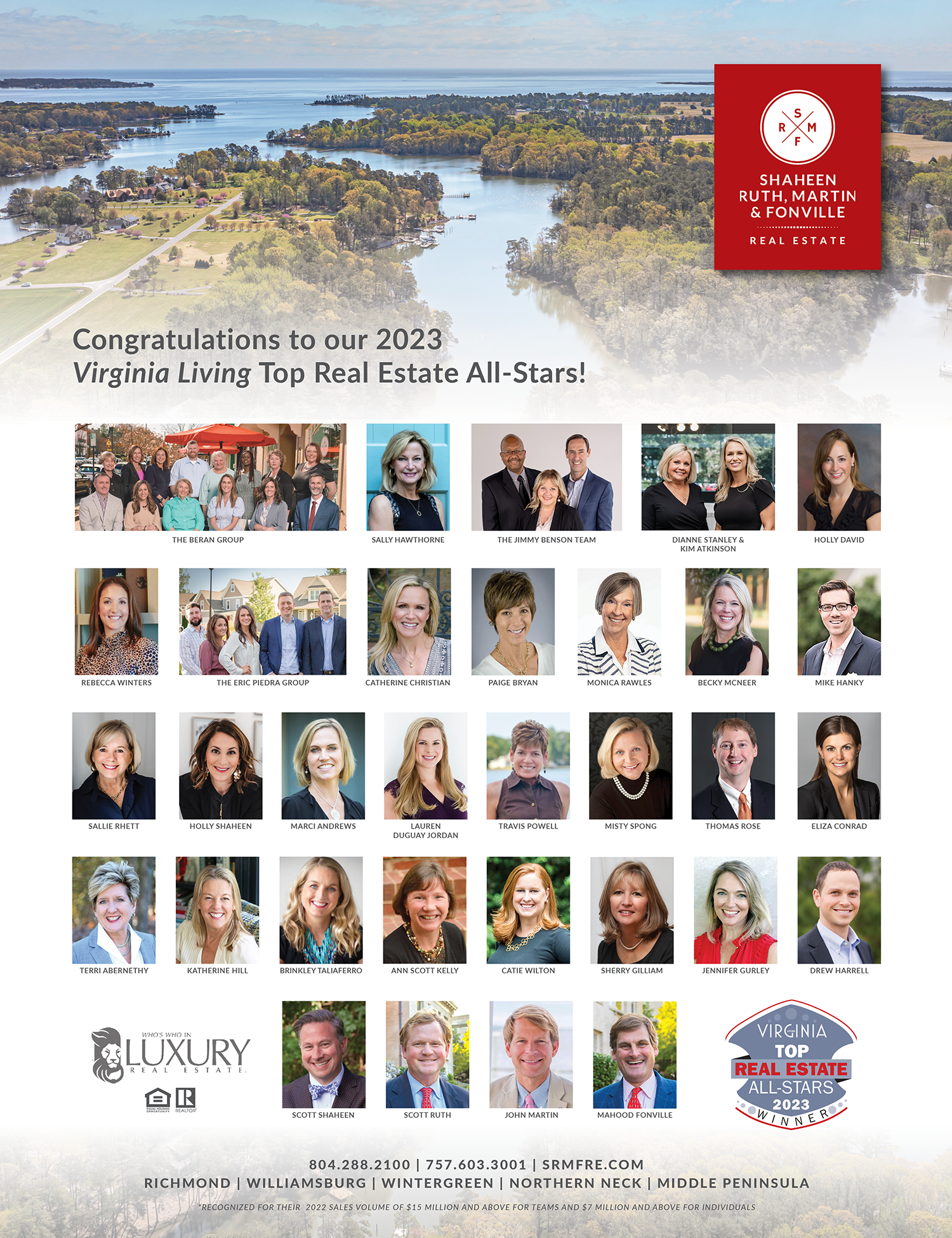 SRMF Virginia Living Magazine Top Real Estate All-Stars for 2023