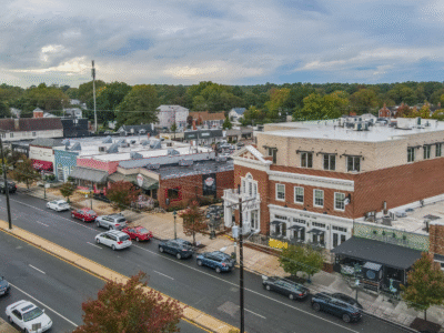 Aerial view of local businesses along Grove Avenue